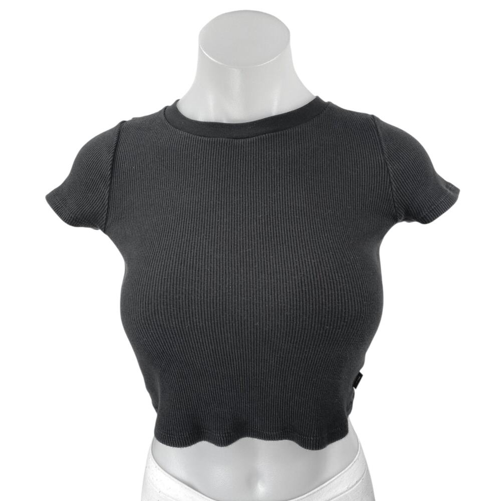 Aritzia TNA Women Black Sculpt Short Sleeve Ribbed Knit T Shirt Tee Crop Top XXS